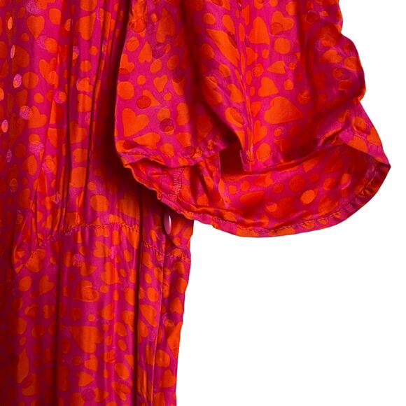 Tara Jarmon Rozenn Pink Heart Collared Shirt Short Sleeve Midi Dress Size 10 - Picture 10 of 16